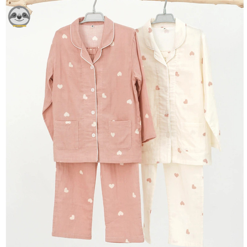 Trẻ em họa tiết dễ thương Bộ đồ ngủ Cotton nguyên chất / Bộ đồ ngủ gạc hai lớp dành cho cha mẹ và con cái / Quần dài tay bé trai Phòng chờ