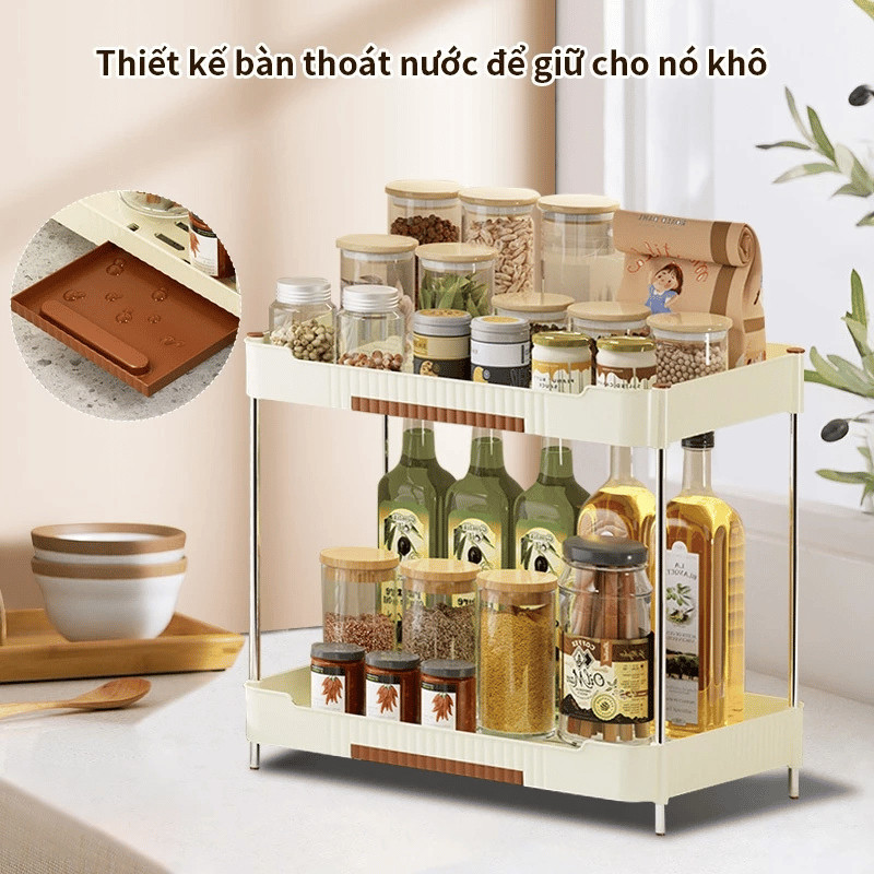 Kệ để gia vị bếp 2 tầng đa năng DinoHome, Kệ đựng đồ nhà bếp chất liệu inox chống gỉ, chịu lực tốt