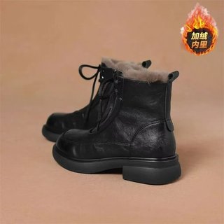 Giày bốt ngắn nữ ngón chân tròn Giày bốt Martin buộc dây sang trọng