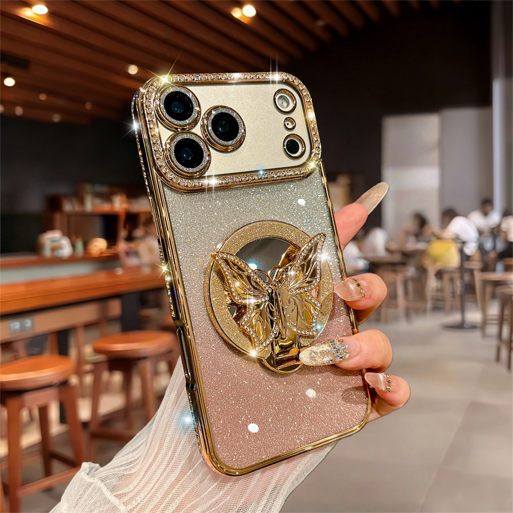 Ốp Điện Thoại Gương Bướm Lấp Lánh Cho iPhone 17 Pro Max 16 11 12 13 14 15 Pro Max Ống Kính Bảo Vệ Camera Vỏ Chống Sốc TPU Vỏ Mềm Điện Thoại