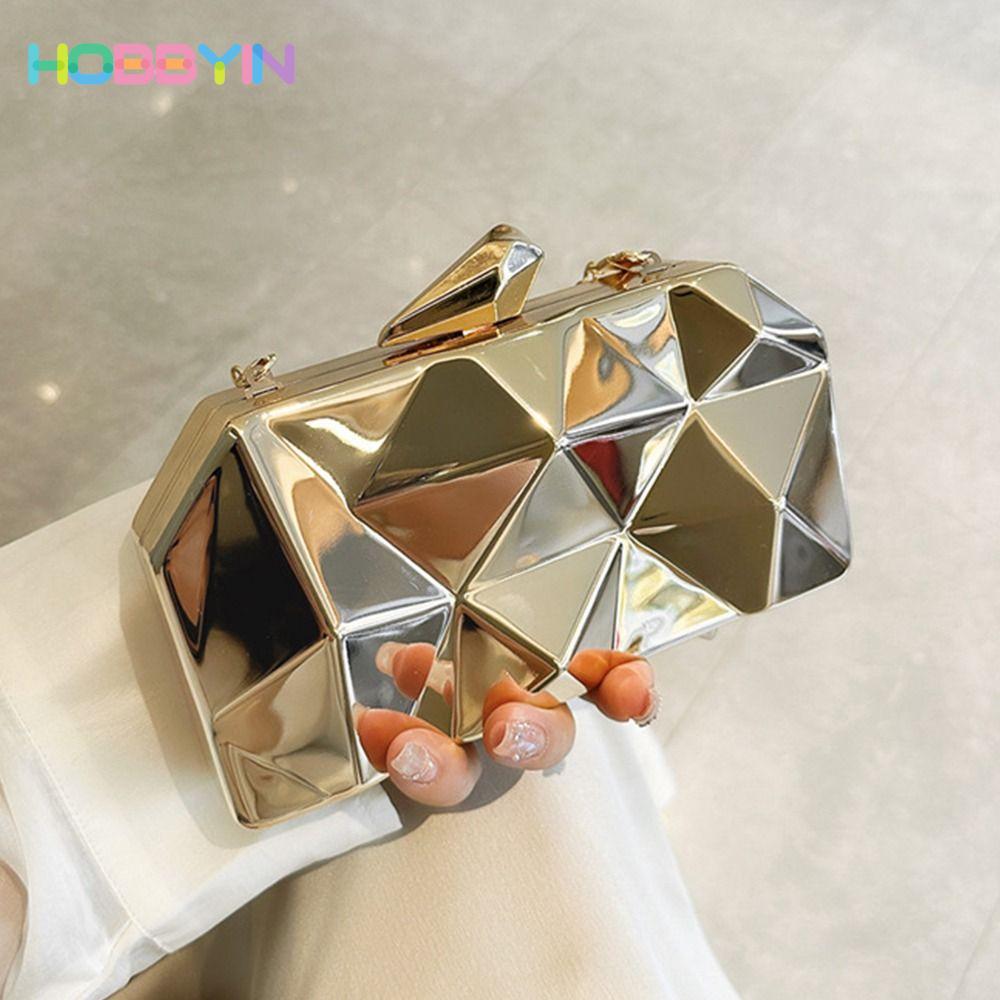 Túi xách nữ HOBBYIN, Túi dạ hội Mini hình học, Hộp vàng Acrylic sáng bóng thanh lịch dành cho nữ