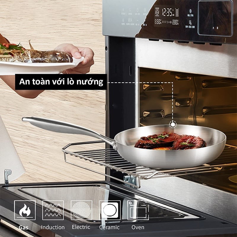 Chảo Inox 304 DULICA HOUSE - Đáy Phẳng Chuyên Chiên Rán, Chống Dính Tự Thân Dày Dặn Sáng Bóng | BigBuy360 - bigbuy360.vn