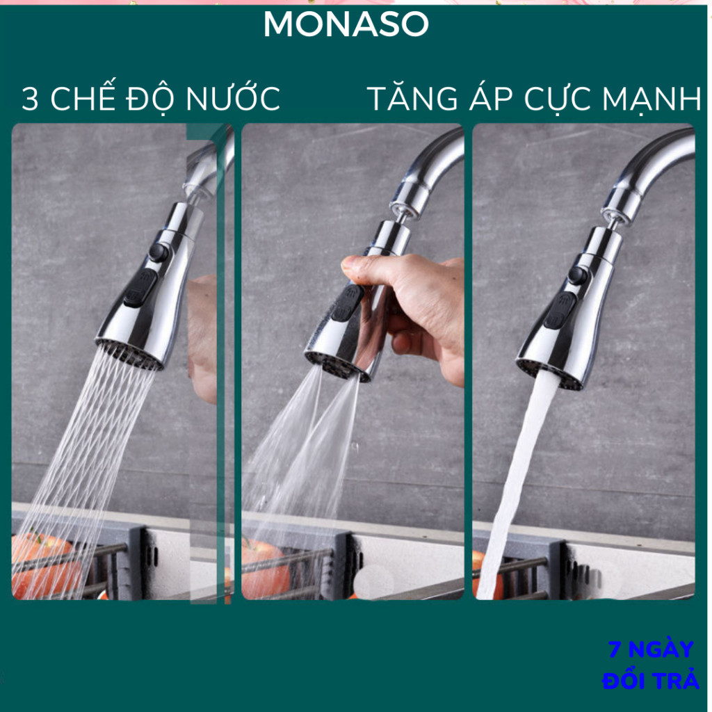 Đầu vòi nước tăng áp rửa bát xoay 360 MẪU MỚI có 3 chế độ tiện dụng