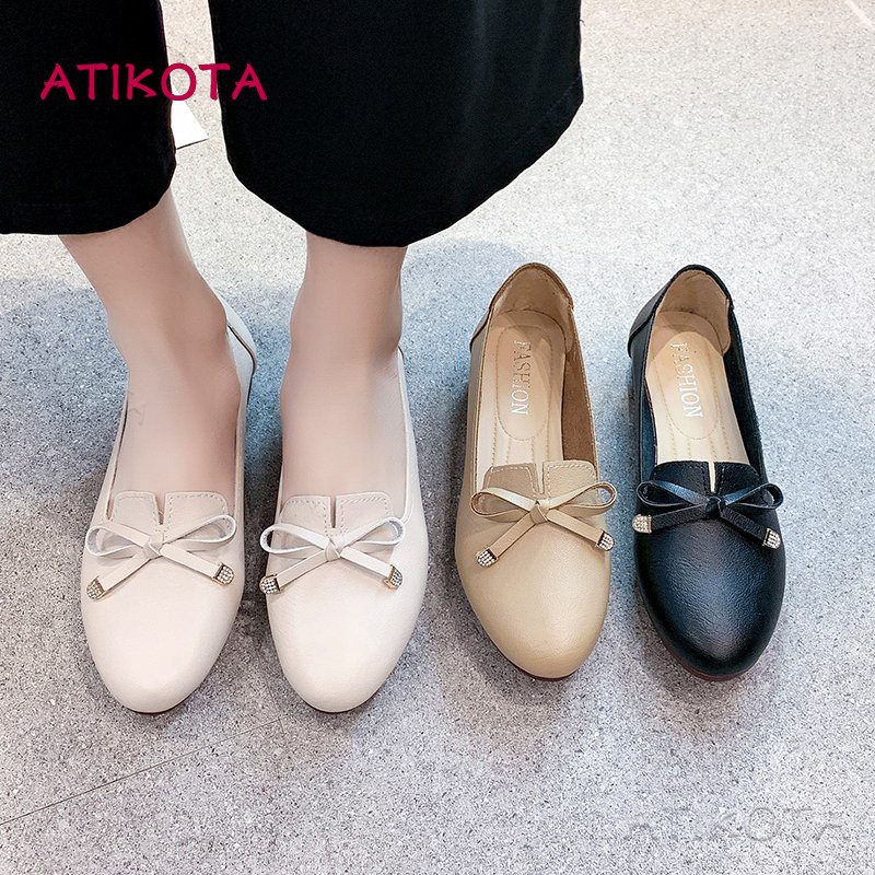 Atikota Nữ Giày Đế Bằng Slip-on Thời Trang Thanh Lịch Nơ Trang Trí Đa Năng Thoải Mái Nhẹ Đế Bằng