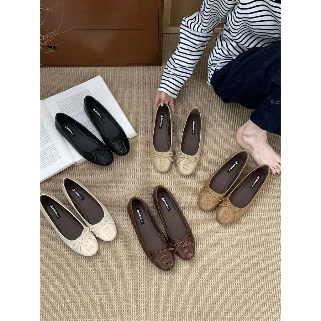 KD Flat Bow Giày Ngón Chân Tròn Nữ 2025 Phong Cách Mới Mùa Thu Đế Mềm Phù Hợp Với Giày Đen