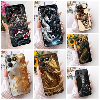 Dành Cho Tecno Pova 7 4G LJ6 Ốp Lưng Thời Trang Thoáng Mát Rồng Sư Tử Hổ Hoạt Hình Silicon Mềm Màu Đen Cho Tecno Pova 7 5G LJ7 Pova7 Vỏ