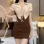 Đầm màu nâu be dự tiệc sang trọng ôm body tiểu thư dạ hội đầm công sở dạo phố tay dài vintage pháp