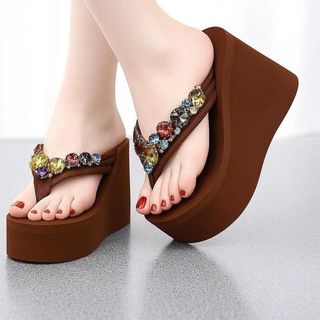 Dép kẹp xốp đế xuồng đính đá nhiều màu cao 5f,7f,9f bản cao cấp, Dép kẹp nữ đính đáXX