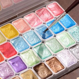 [Vận chuyển nhanh] Sơn màu nước nguyên khối CORESSPACE Pearlescent, Bộ màu nước 12 / 24 / 35 / 48 màu DIY, Bộ dụng cụ vẽ tranh đa chức năng Sơn vẽ