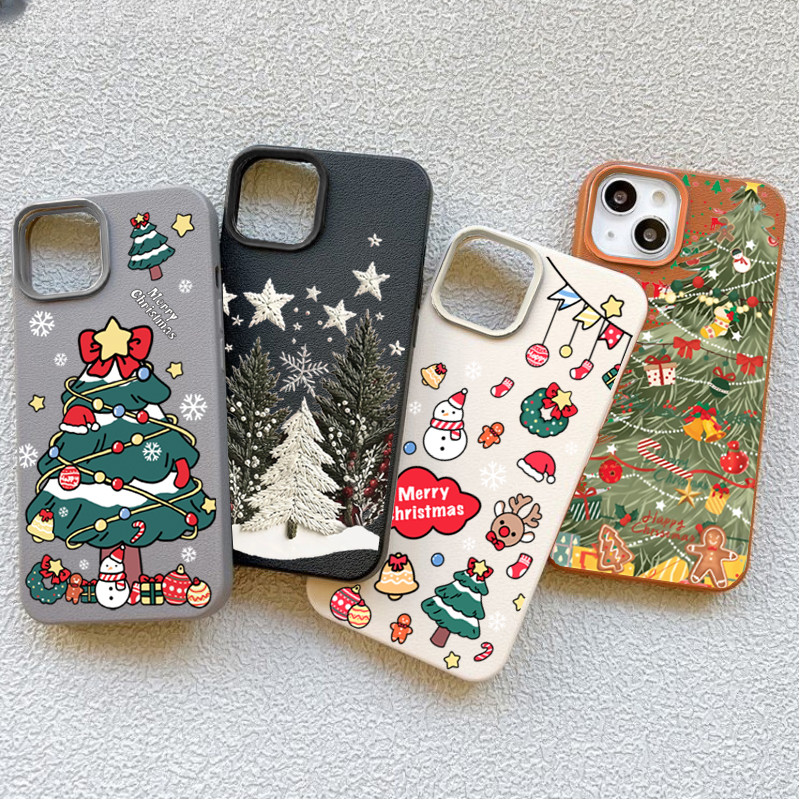 Ốp Lưng Điện Thoại Samsung Galaxy S21 Note 10 20 Ultra Plus S21FE F06 A7 2018 Da PU Dễ Thương Giáng Sinh Ông Già Noel Cây Nai Sừng Tấm Bao Silicon Mềm Mờ