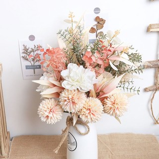 Hoa Giả Decor Trang Trí Nhà Cửa Phòng Khách Mẫu Đơn Lụa Cao Cấp Bó Cầm Tay Cô Dâu Tiệc Cưới Phong Cách Bắc Âu Cây Đạo Cụ Chụp Ảnh Vintage Sang Trọng Phụ Kiện Bàn Làm Việc Đẹp Mắt Retro Giống Thật Cúc Ping Pong