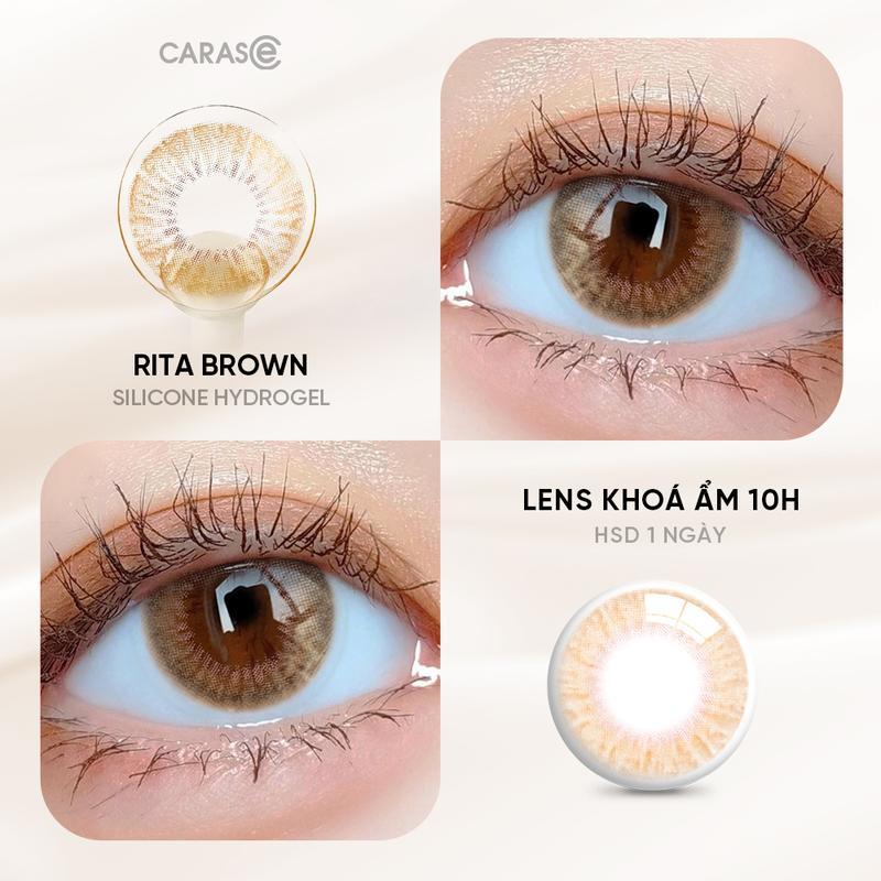 Kính áp tròng khoá ẩm 1 Ngày CARASE, Lens cận màu nâu RITA BROWN Women Nữ