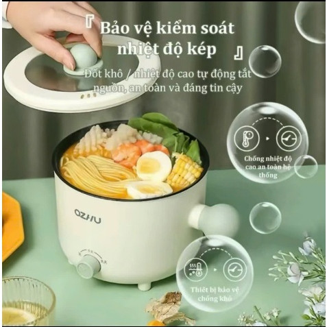 Nồi Lẩu OZHU Đa Năng, Nồi Hấp Mini 2 Nấc Nhiệt Kèm Giá Hấp Có Tay Cầm Tiện Dụng Dung Tích 1.8L(LOGKENT)