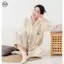 Bộ đồ ngủ cặp đôi phong cách Nhật Bản Muji, thiết kế thêu gấu và sọc, làm từ cotton nguyên chất, phù hợp mùa thu đông.