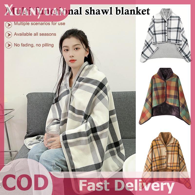 XUAN Chăn Lông Cừu Kẻ Sọc Đeo Có Nút Winte Ấm Ném Trên Sofa Giường Du Lịch Làm Dày Phòng Ngủ Văn Phòng Điều Hòa Chăn VN