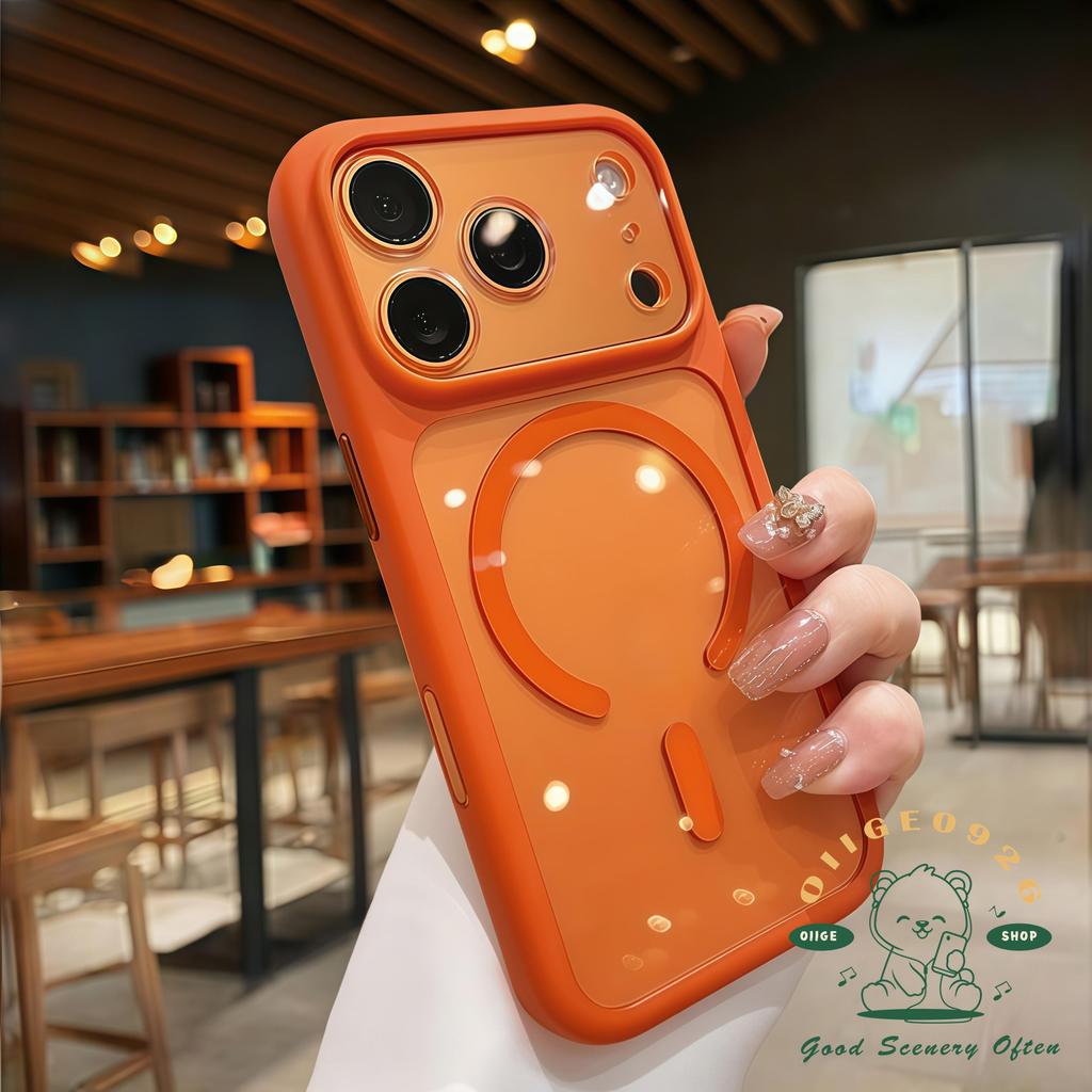 【 Ốp lưng iPhone17 】 Vỏ điện thoại từ tính acrylic nhạy cảm da cam iphone17 Pro Max cho vỏ iPhone Vỏ mềm silicon TPU chống sốc