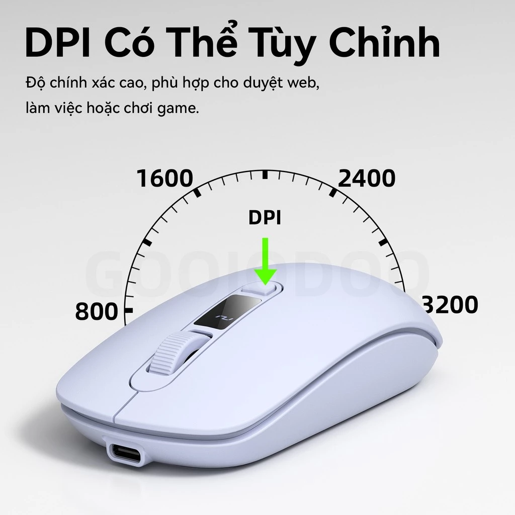Chuột không dây GOOJODOQ DPI chính xác 4 cấp, Màn hình kỹ thuật số im lặng, Có thể sạc lại, Kết nối hai chế độ