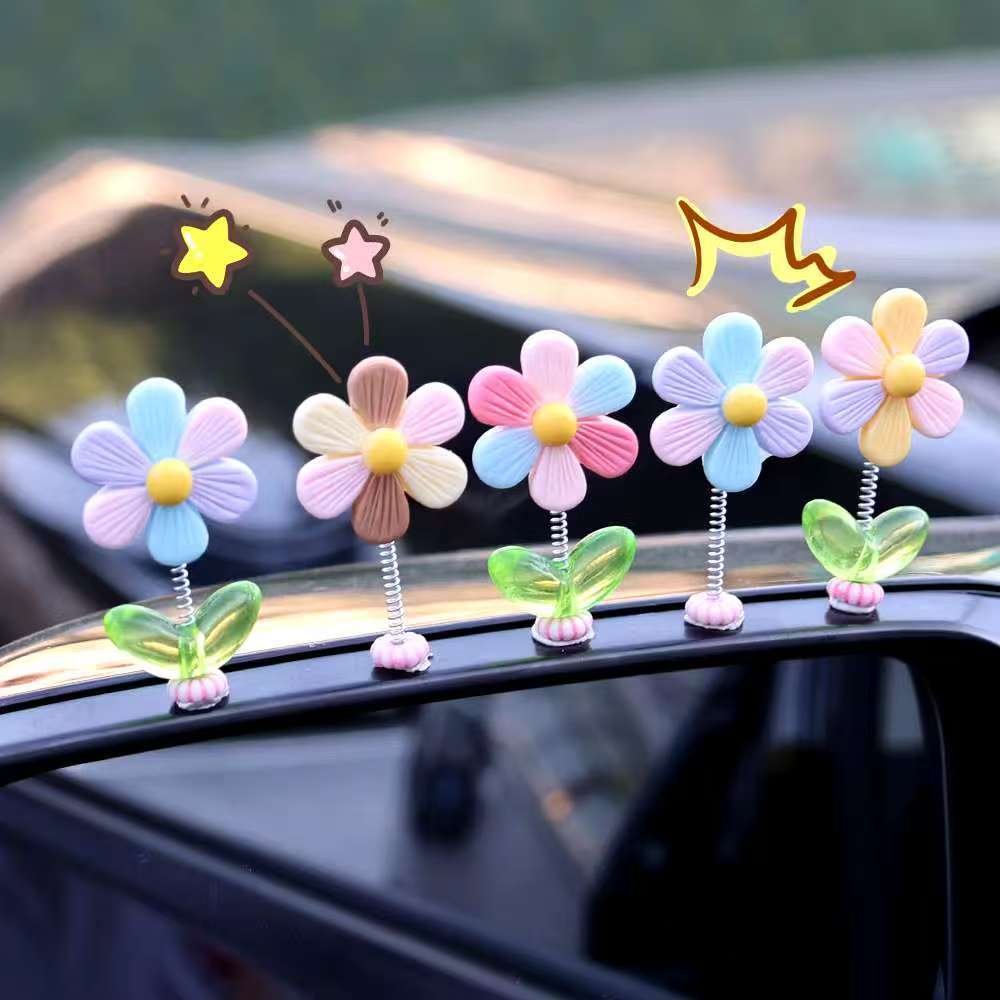 Bộ 5 Đồ Trang Trí Bảng Điều Khiển Hoa Cầu Vồng - Daisy Center Console Lắc Trang Trí - Vui Nhộn, Dễ Thương, Nhiều Màu - Hoa May Mắn, - Trang Trí Nội Thất Ô Tô