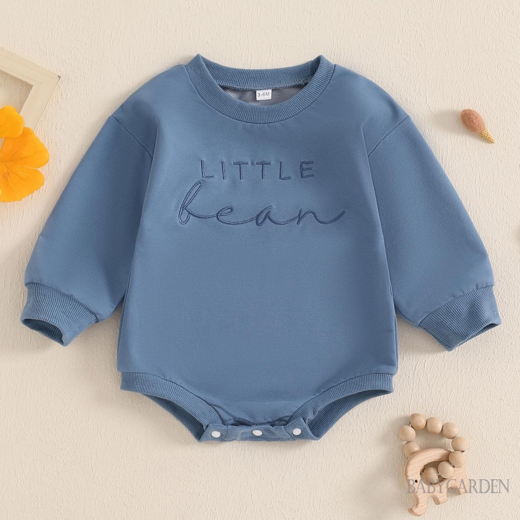 Áo liền quần cho bé Áo liền quần cổ điển thêu chữ dài tay cổ tròn