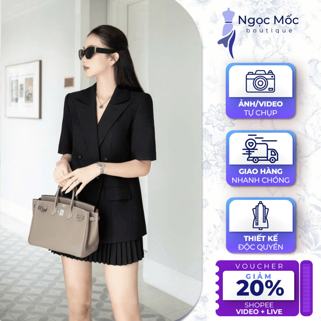 Set Bộ Áo Vest Tay Ngắn Kèm Chân Váy Xếp Ly Sang Trọng Thiết Kế Thời Trang Nữ N338 | NGỌC MỐC BOUTIQUE