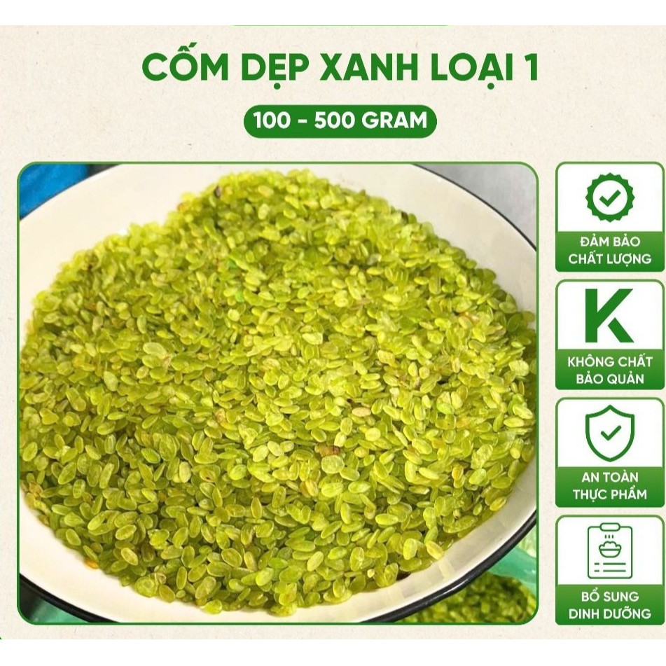 500GRm Cốm Xanh Dẹp Đặc Sản To Dày Không Chất Bảo Quản Nấu Chè ,Làm Chả Cốm
