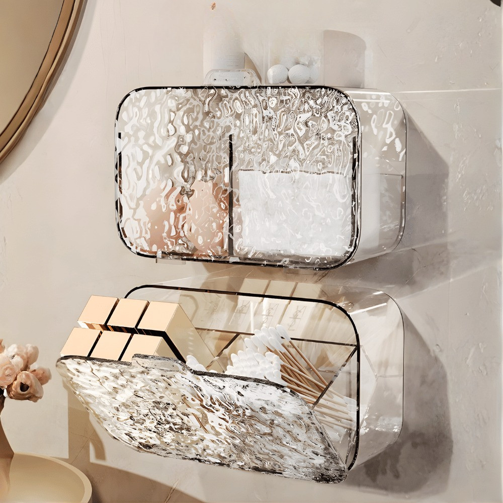 Hộp Đựng Bông Tẩy Trang, Bông Ngoáy Tai Có Nắp Chống Bụi DINO, Hộp Đựng Mỹ Phẩm 2 Ngăn Dán Tường
