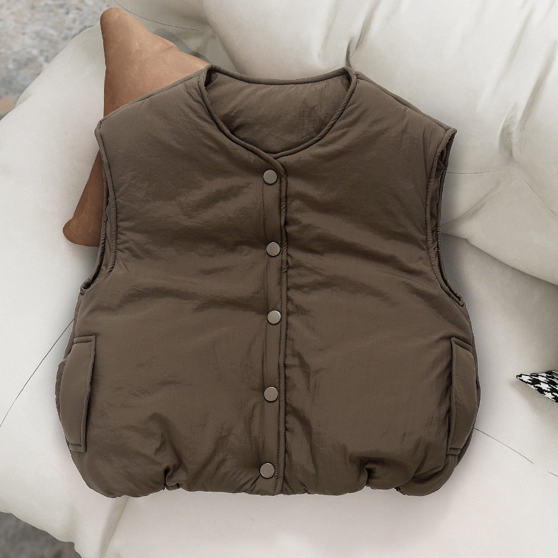 GC1 Mùa Thu Đông Màu Trơn Trẻ Em Áo Vest Cotton Ấm Áp Áo Vest Dày Cotton Đệm Áo Khoác GC1