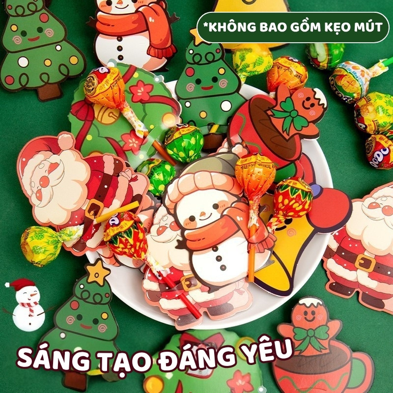 Thẻ Cài Kẹo Mút Noel – Thẻ Giấy Trang Trí Hình Giáng Sinh, Dùng Gắn Kẹo Mút Quà Tặng Dễ Thương