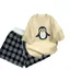 Tổng hợp các sét bộ quần ĐÙI CỘC kẻ caro đen cạp trắng+ mix phông unisex hình-con chim cánh cụt-QUANAO94