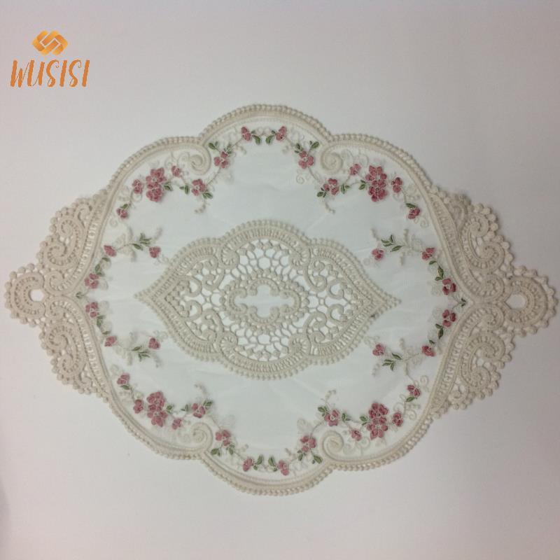 [WUSISI] Châu Âu Ren Thêu Sang Trọng Hình Bầu Dục Placemat Cà Phê Coaster Sofa Tay Vịn Bao MỚI