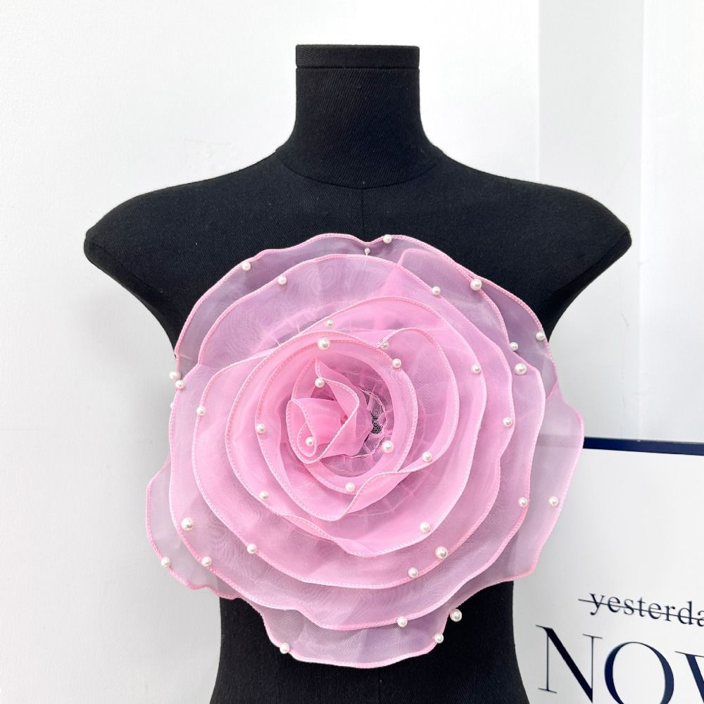 Miếng dán hoa hồng MERIGGIARE, Hoa ngực vải Organza nhân tạo, Phụ kiện trâm cài đầu hoa 26,5cm dễ thương