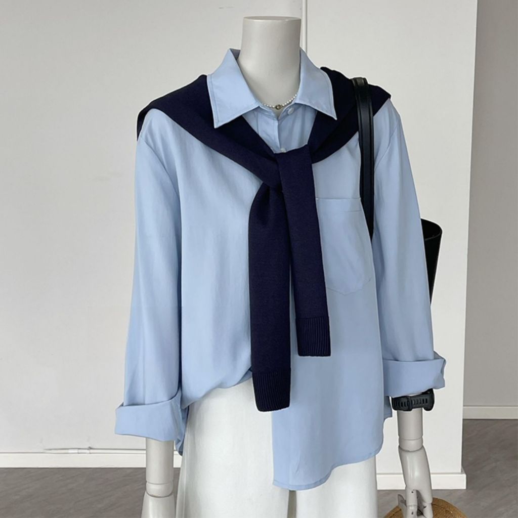 Áo Sơ Mi Lụa Dài Tay Nữ Bigsize Cô Nhỏ Kèm Khăn Choàng Xinh Xắn Phù Hợp Đi Học Đi Làm SM20+A195