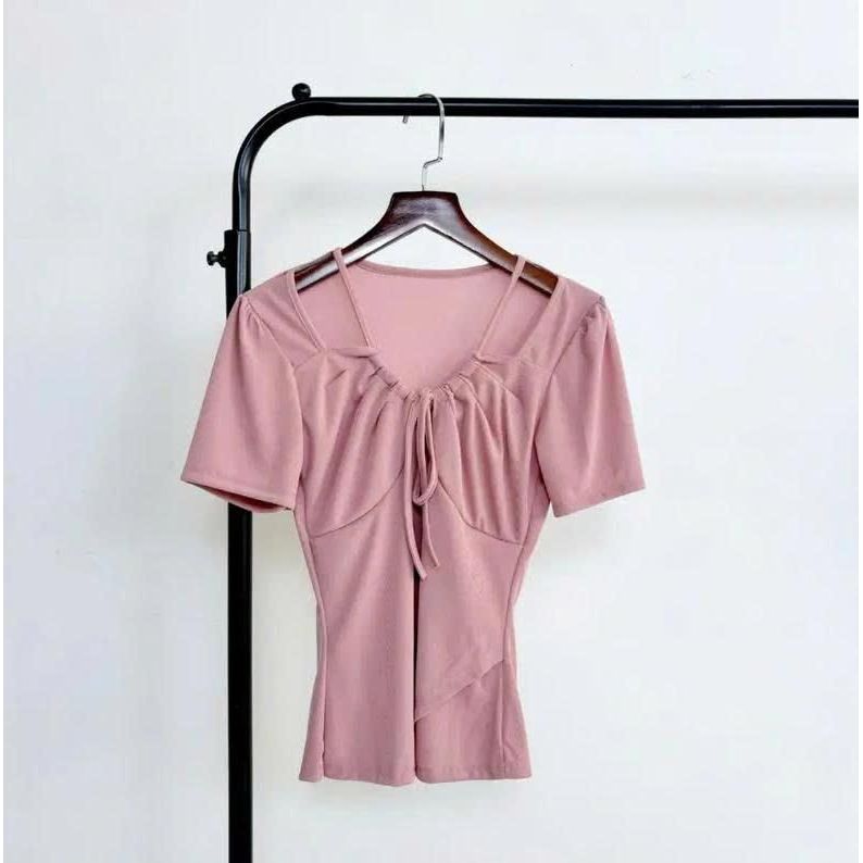 Áo Thun Nữ Bigsize Tay Ngắn Cổ Yếm Xoắn Eo Big size 45-85kg ESHOP Áo Thun Gân Đẹp Dễ Thương MS472