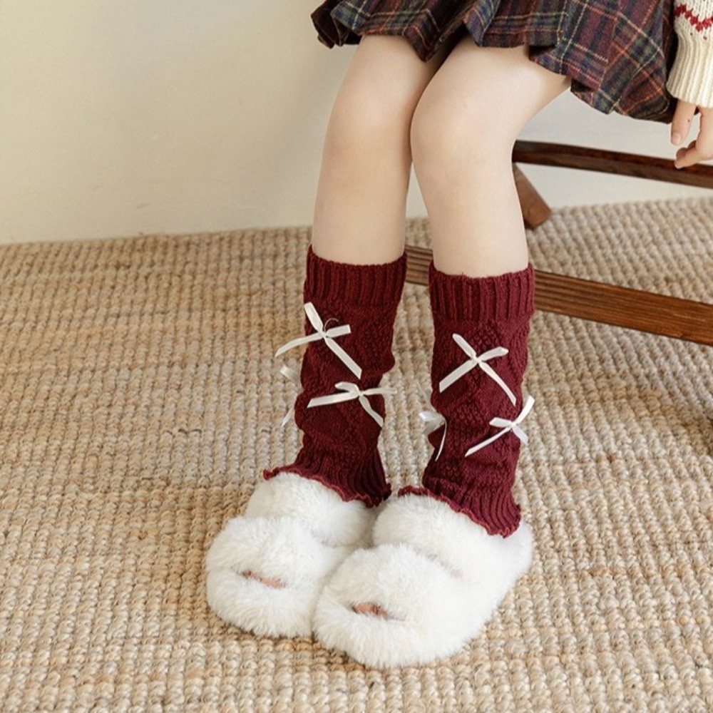 Tất giữa bắp chân TPKSF98, Ấm chân dày dệt kim, Tất cọc Lolita Harajuku màu trơn cho trẻ em