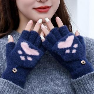 LUImo Làm Dày Nữ Găng Tay Ấm Áp Thời Trang Bé Gái Móng Vuốt Paw Sang Trọng Găng Tay Mềm Mại Sang Trọng Ngắn Ngón Nửa Ngón Găng Tay Mùa Đông SBS