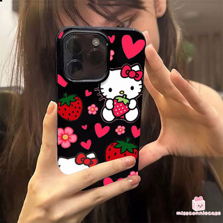Ốp Lưng Cho Iphone 17 15 12 14 13 11 16 Pro Max Air 7 16 15 14 8 6 Plus 7Plus XS X XR Max SE 2022 Phim Hoạt Hình HelloKitty Trái Tim Tình Yêu Dâu Tây Sang Trọng Bóng Bề Mặt