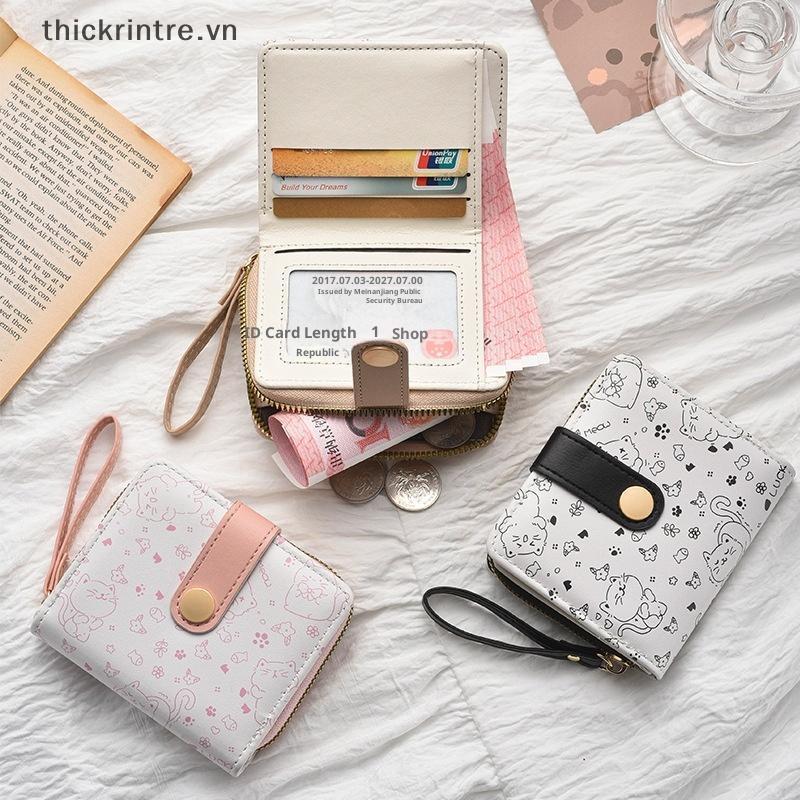 THI Dễ Thương Da Ví Đựng Tiền Xu Nữ Thời Trang Ví Ngắn Gấp Dây Kéo Ví Đựng Thẻ ID Du Lịch Nhẹ Tiền Mặt Túi Đồng Xu VN