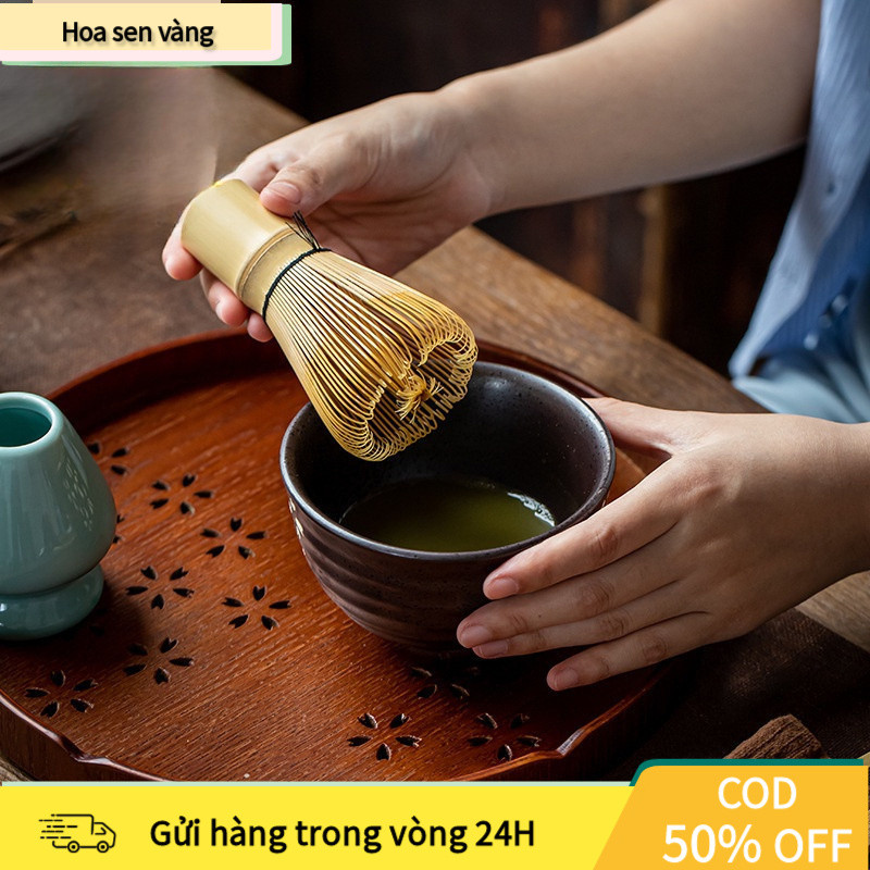 【24H】Chổi chasen Nhật Bản 120 sợi kết hợp với muỗng tre chashaku tạo nên bộ dụng cụ pha trà matcha hoàn chỉnh và tinh tế