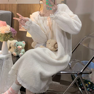 Shop Ngọt Ngào Flannel Phong Cách Công Chúa Bộ Đồ Ngủ Nữ Váy Ngủ Giữa Chiều Váy Dễ Thương Phiên Bản Hàn Quốc Rời Lông Cừu San Hô Ấm Áp Homewear