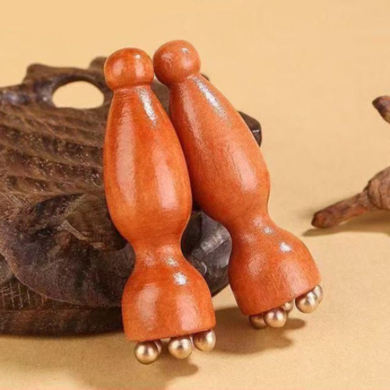 Cây lăn massage mắt mini 5 bi đồng thân gỗ nhỏ gọn giảm sưng, thư giãn vùng mắt hiệu quả
