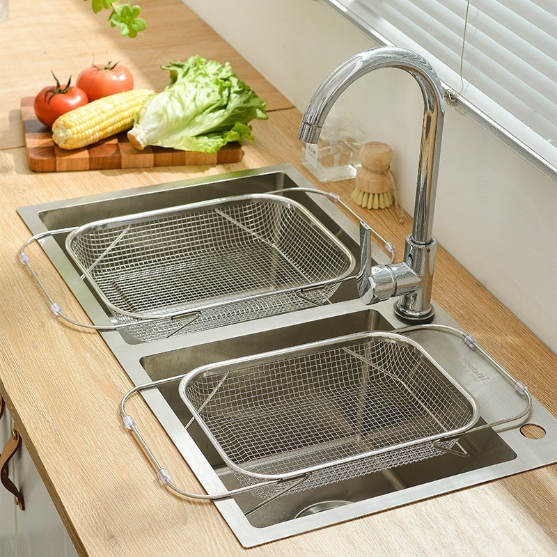 Rổ Rửa Rau Lưới Inox 304 Để Bồn Rửa Chén Kéo Giãn Thông Minh, Giá Gác Bồn Rửa Bát Richouse