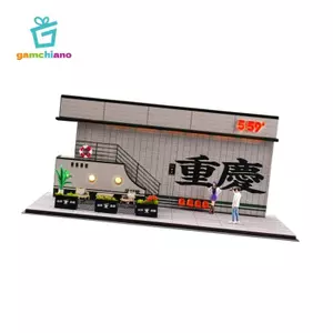 Gamchiano 1 / 64 Mẫu Xe Hiển Thị Trùng Khánh Hoàng Hôn Nhà Hàng Thanh Thu Nhỏ Cảnh Kịch Bản Đường Phố Diorama Với Đèn Diecast Lưu Trữ Xe Hơi