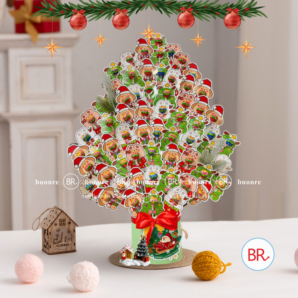[QUÀ Noel] Set giỏ hoa kẹo mút Noel dễ thương-Quà tặng cho bé, trang trí tiệc,phát kẹo vui nhộn ANGIHOME