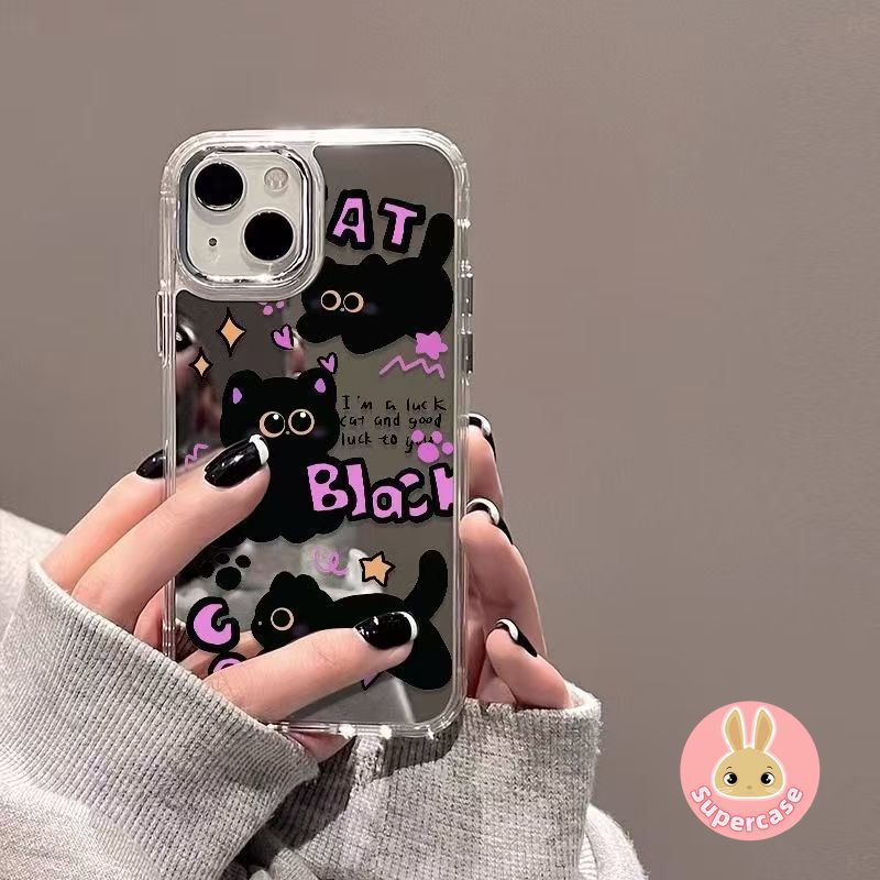 Ốp Điện Thoại Gương Mèo Đen Dễ Thương Cho Redmi 15C 15 14C 14R 13C 13 13R 12R 10C 10A 10X 10T 9C 9A 9i 9T 12 11A 10 Prime 9 Power A5 A4 A3 A2 A1 Plus 5G 4G Vỏ Hoạt Hình Bìa mềm