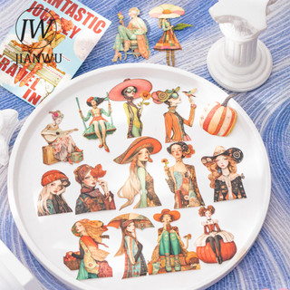 JIANWU Ảo Hành Trình Series Nhân Vật Vintage Phong Cảnh Chất Liệu Cắt Dán Sổ Lưu Niệm Nhãn Dán Sáng Tạo DIY Tạp Chí Văn Phòng Phẩm