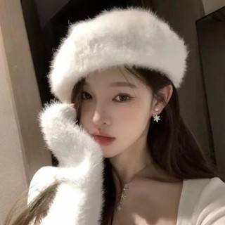 Mũ họa sĩ nghệ thuật bằng lông chồn giả, vintage dày ấm áp cho mùa đông