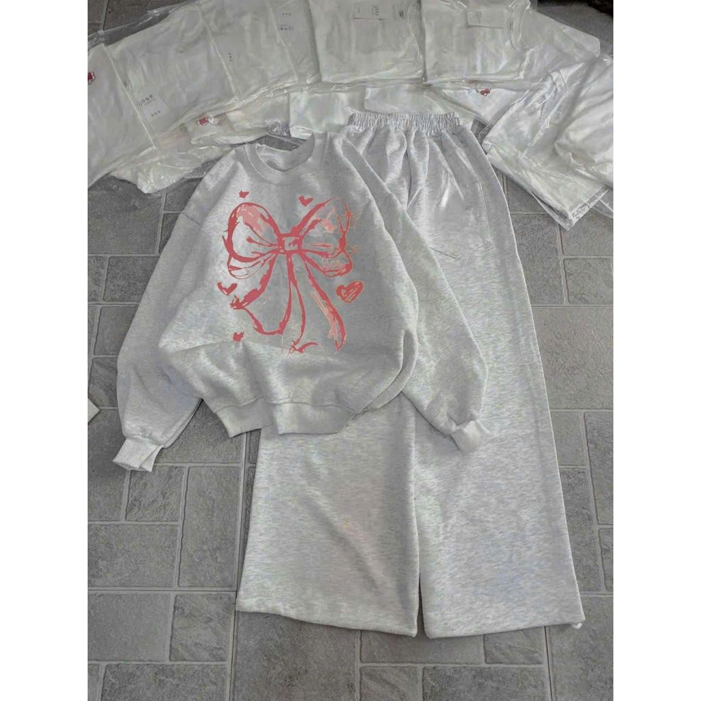 SÉT BỘ QUẦN DA CÁ XÁM TRƠN+MIX ÁO NỈ BÔNG SWEATER CỔ TRÒN DÀI TAY -TỔNG HỢP CÁC MÀU-QUANAO94