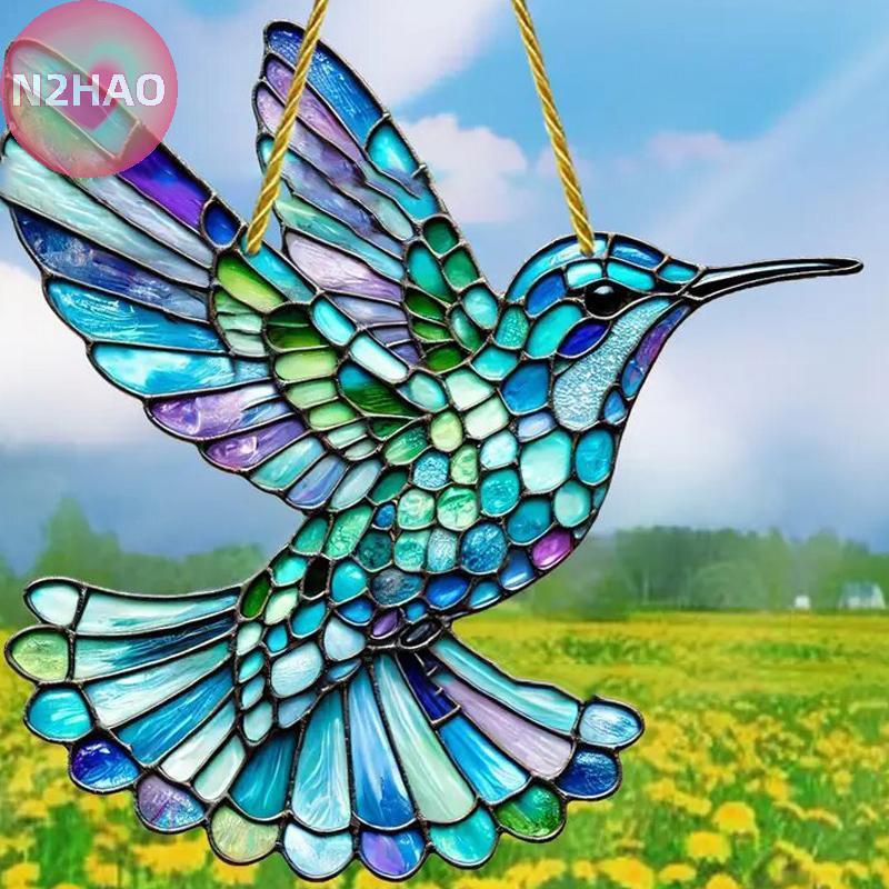 N2HAO Gorgeous Hummingbird Sun Catcher - Kính màu Acrylic 8 "Thích hợp để trang trí mọi mùa Quà tặng ngôi nhà và sân vườn hoàn hảo n