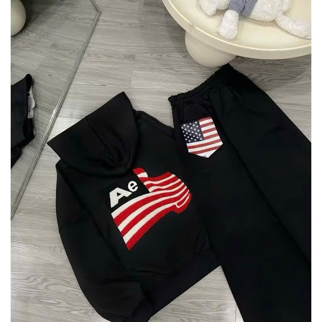 Áo khoác bigsize có khóa kéo mũ to, họa tiết cờ Mỹ CHỮ AA phong cách unisex cho nam và nữ.
