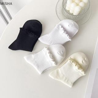Misa Cotton Ruffles Mắt Cá Chân Tất Nữ INS Mùa Hè Dễ Thương Hàn Quốc Tất Bé Gái Mùa Xuân Đen Trắng Giữa Ống Nhật Bản Sox